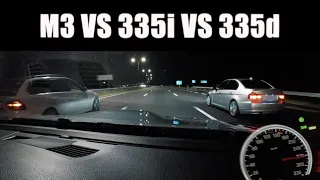 DRAG RACE BMW M3 vs 335i vs 335d