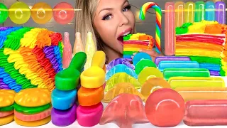 ASMR RAINBOW FOOD* CREPE CAKE, SOUR CANDY, EDIBLE SPOON, JELLY MUKBANG 먹방