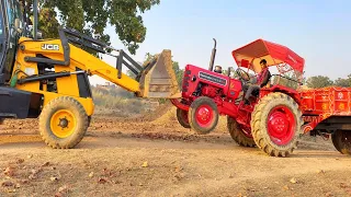 JCB 3dx working with Mahindra 275 di | Tractor Stuck in Mud | Jcb tractor video #jcb #tractor