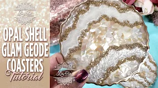 How to make these GORGEOUS Opal Seashell Glam Geode Coasters! Easy to follow epoxy resin tutorial