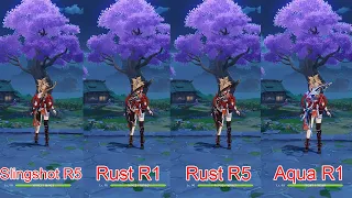 Yoimiya Slingshot R5 vs Rust R1 vs Rust R5 vs Aqua R1 - Genshin Impact