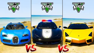 Bugatti Chiron vs Lamborghini Reventon vs Ferrari Police - GTA 5 Mods Which super car is better?