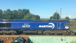 Class 66 freight passing longlands junction maritime livery