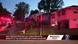 Omaha firefighter in critical condition after being hit by falling power line