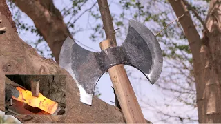 Making A Sharp Viking Axe From A Car Axle By Khmer Blacksmith (Homemade Axe)
