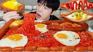 ASMR MUKBANG | Fire noodles and Various Sausages (Kielbasa, Frank, Spam, Vienna), EEG Kimchi, recipe