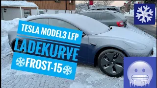 Tesla Model 3 LFP Fahrt zum Supercharger fast liegen geblieben! Ladekurve im Winter bei -15 Grad ❄️