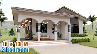 HOUSE DESIGN IDEA | 11 X 13 meters | 3 bedroom Pinoy house