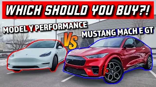 FORD MUSTANG MACH E GT is BETTER than a TESLA MODEL Y PERFORMANCE?! Head to Head Comparison!