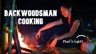 I Cooked Chicken and Rice in BAMBOO | Solo Camping & Backwoodsman Cooking | Kenaboi Adventure Camp