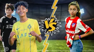 Ronaldo Jr and Thiago Messi VS DelfinaSuarez (Football VS Girl)