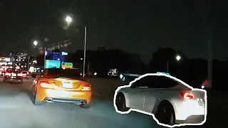 swerving through traffic with a benz until a tesla joins in