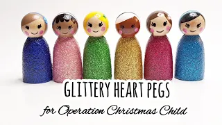 Paint with me! Glittery Heart Pegs for Operation Christmas Child - #HeartPegs - Simple Peg Dolls