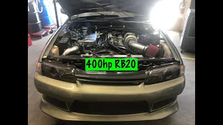 Stock RB20 makes 400 WHP with top mount turbo kit