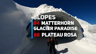 Summer Skiing: red slopes Matterhorn Glacier Paradise and Plateau Rosa