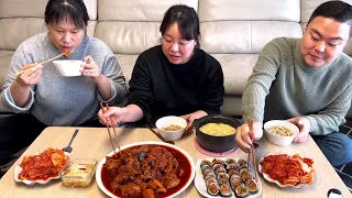 집밥먹방) 닭볶음탕&땡초어묵김밥 (ft.도당동불주걱) | Home meal (Dak-bokkeum-tang, Spicy Gimbap) Mukbang