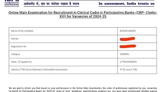 My IBPS Clerk Final Result and Scorecard 2024 !!! 🥳