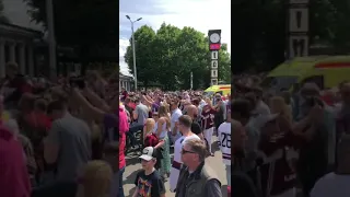 Riga, Monument of freedom, Latvia celebrates their first ice hockey World Championship medal 1