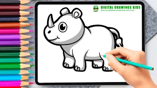 Drawing and Coloring🌈🌈. Drawing a Rhinoceros 🦏🦏 for Kids and Toddlers👶🏻👶🏻| how to draw easy?