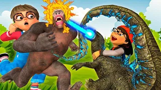 Scary Teacher 3D Animation  Video - Nick and Tani Pretend to be Kong and Godzilla.