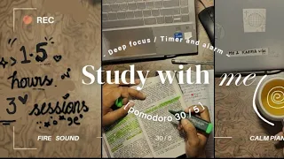 REAL TIME study with me (no music): 1.5 HOUR Productive Pomodoro Session |Rainy Background ASMR