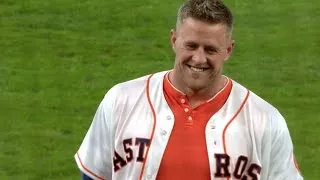 OAK@HOU: J.J. Watt throws out first pitch in Houston