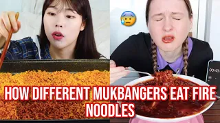 how different mukbangers react to FIRE noodles...