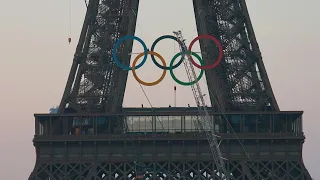 Olympic rings unveiled on Eiffel Tower for Paris 2024 | AFP