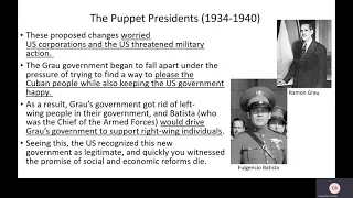 The First Cuban Revolution (1933-34) and Puppet President (1934-40)- Conditions that led to Castro