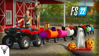 BUILDING A SPOOKY BARREL TRAIN!! (FS22 Tree Farm Special)