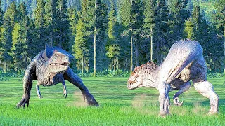 Giganotosaurus vs T Rex, I Rex, Theri, Spinosaurus and Ankylosaurus -    Jurassic World Evolution 2