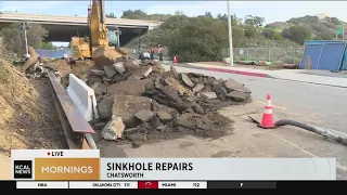 Crews work to repair sinkhole in Chatsworth