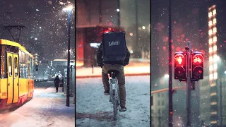 Night Snowy POV Street Photography | A7RIV + Sigma 85 1.4 DG DN