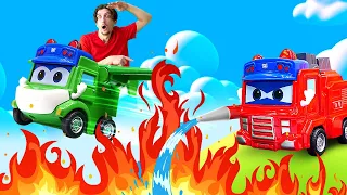 Видео про Автобус Гордон - игрушки из мультиков go go bus едут на работу! Игры для детей в пожарных