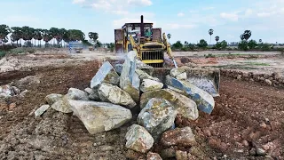 EP20 Building Temp Road By Bulldozer KOMATSU D31P and D60KX with 15Ton Truck Unloading Stone