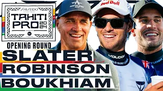 Kelly Slater, Jack Robinson, Ramzi Boukhiam | SHISEIDO Tahiti Pro pres by Outerknown 2024