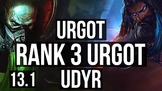 URGOT vs UDYR (TOP) | Rank 3 Urgot, 11/2/6, Legendary, 400+ games | KR Grandmaster | 13.1