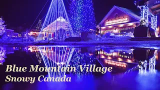 【8K】Snowfall in BLUE MOUNTAIN VILLAGE 🎅 Christmas lights Winter, Canada, Night Walking Tour.