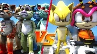 Super Sonic & Charmy Bee VS Talking Tom cat army Epic battle!