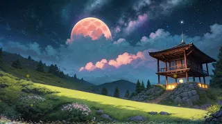 Full moon, starry sky and healing music 🎶 Relaxing time BGM 🎶 [For work/sleep] [chill out/lofi BGM]