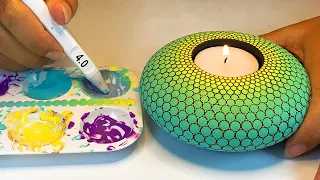 Easy Mandala Tealight Candleholder Art for Beginners Dot Painting Rocks Painted Stones DIY ASMR