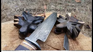 Gold anodizing damascus knife