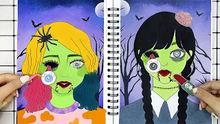 【🐾paper diy🐾】Paper Diy Makeup| Wednesday Zombie Makeup VS Enid Zombie Makeup | Halloween still here?