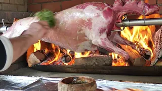 📣 BEST ROAST OF WHOLE LAMB 🐑 over a Wood Fire 🔥 with subtitles ASMR cooking recipe