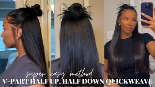 HOW TO: V-PART HALF UP, HALF DOWN QUICKWEAVE | NO LEAVE OUT