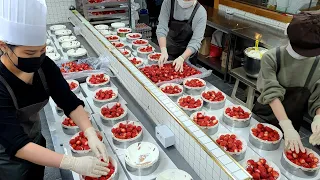 딸기 양 실화? 케익공장이 선보이는 압도적인 딸기 케이크 만들기 Amazing strawberry cake mass making process - Korean street food
