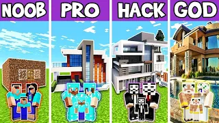 MODERN LARGE HOUSE BUILD CHALLENGE - NOOB vs PRO vs HACKER vs GOD in Minecraft