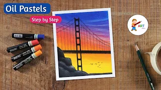 Easy Drawing for Beginners / Golden Gate Bridge with Oil Pastels / Step by Step
