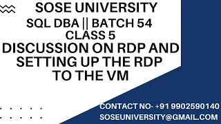 Batch 54 SqlDBA Class 5 Discussion on RDP and Setting Up the RDP to the VM || Contact +91 9902590140