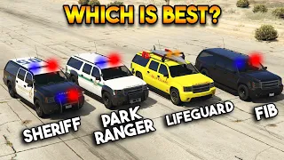 GTA 5 ONLINE : SHERIFF VS PARK RANGER VS LIFEGUARD VS FIB